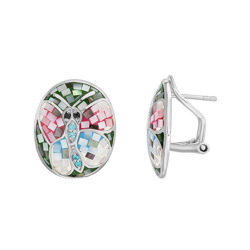 Sterling Silver Mother-of-Pearl Mosaic Butterfly Earrings, Womens Product Image