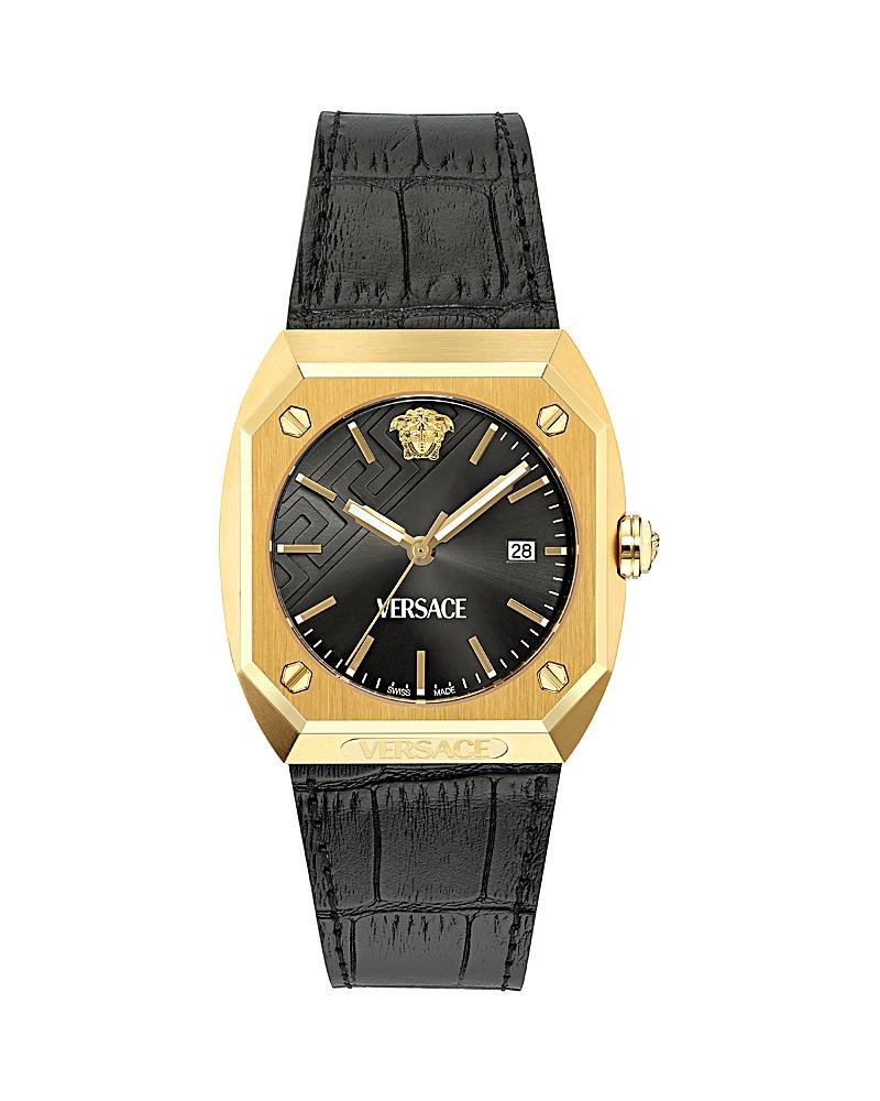 Versace Mens Swiss Black Leather Strap Watch 44mm Product Image