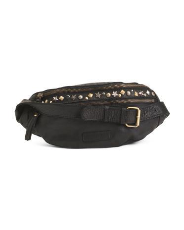 Leather Double Zipper Bb Front Studs Shoulder Bag for Women Product Image