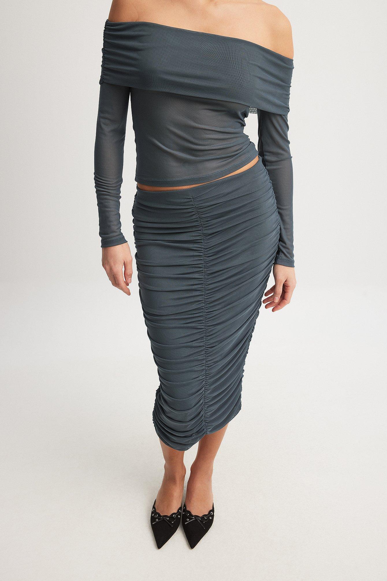 Ruched Mesh Midi Skirt Product Image