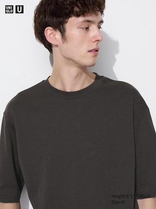 Airism Cotton Oversized Crew Neck Half-Sleeve T-Shirt Striped Black Medium UNIQLO US Product Image