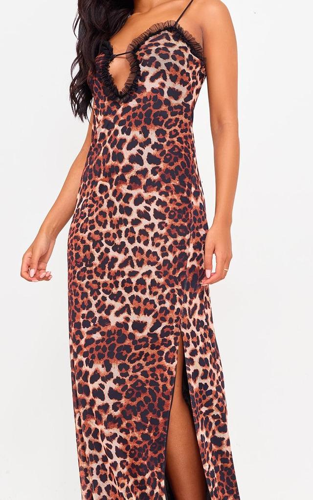 Tall Brown Leopard Mesh Maxi Dress Product Image