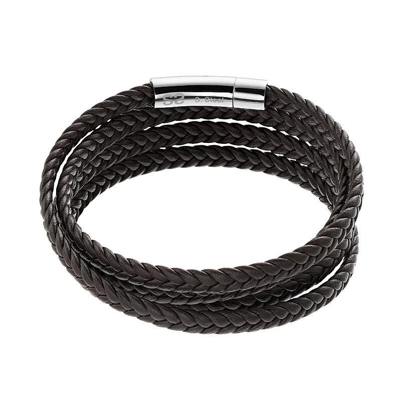 Legacy for Men by Simone I. Smith Leather Wrap Bracelet in Stainless Steel Product Image