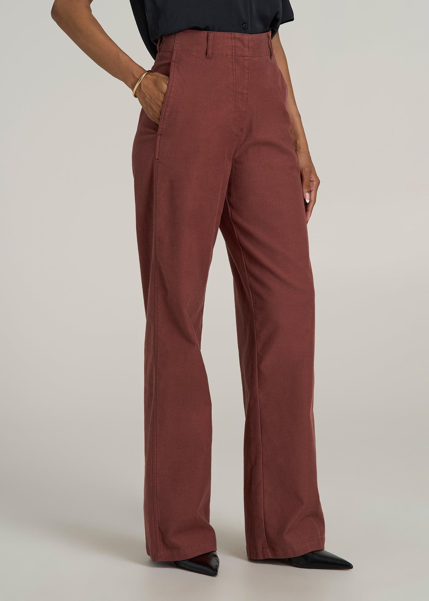 High Rise Wide Leg Flat Front Chino Pants for Tall Women in Intense Rust Female Product Image