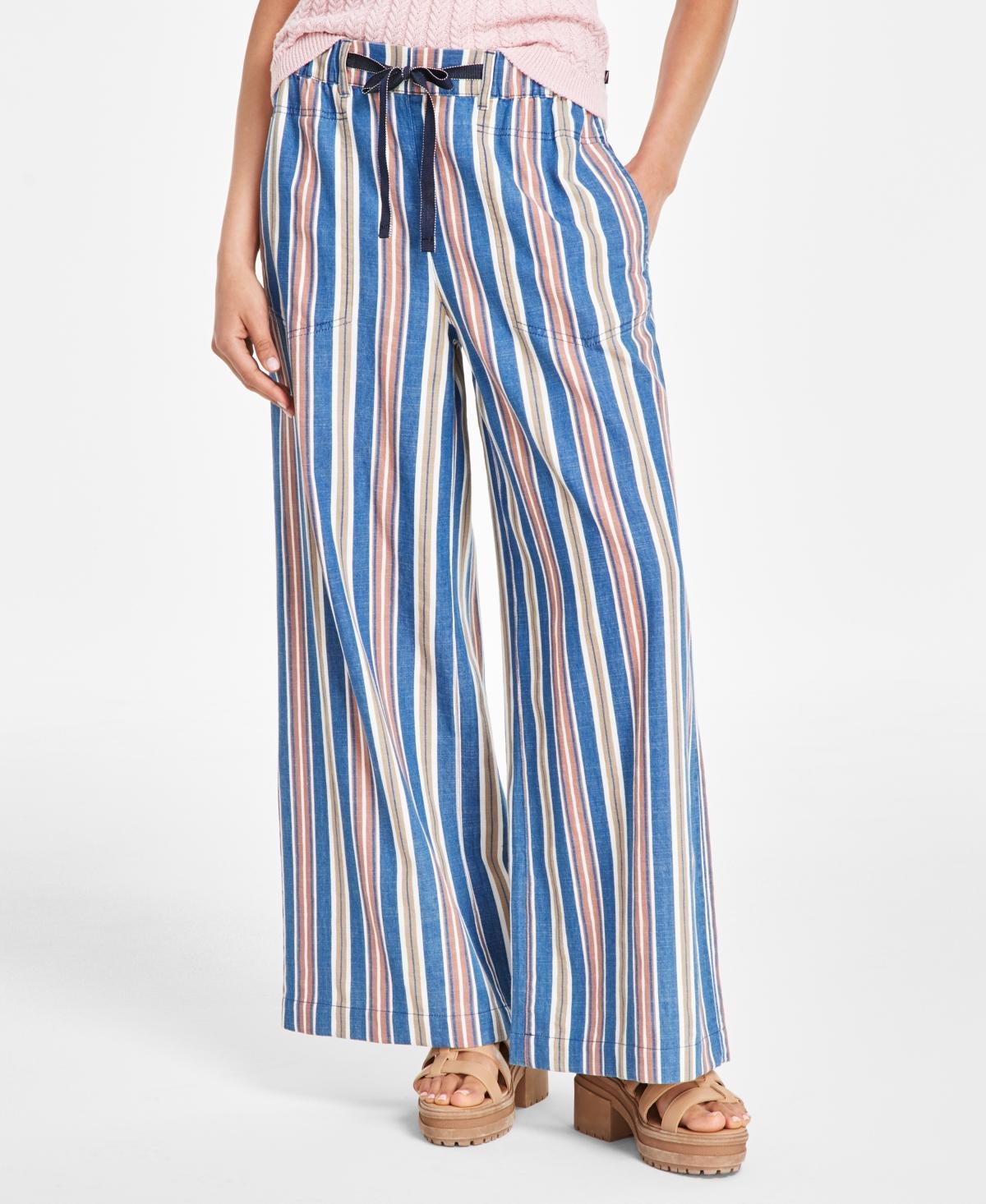 Women's Striped Elastic-Waist Wide-Leg Pants Product Image