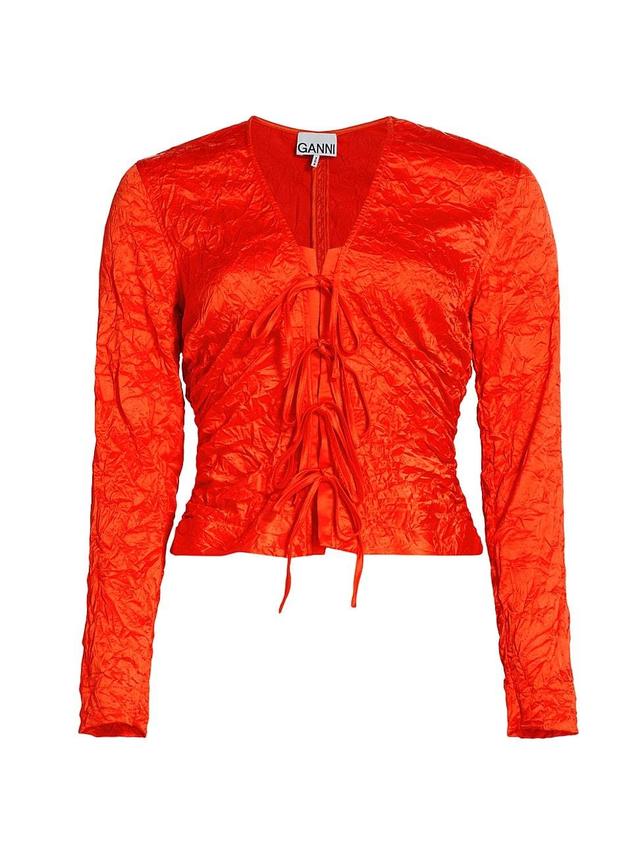 Womens Crinkled Satin Te-Front Blouse Product Image