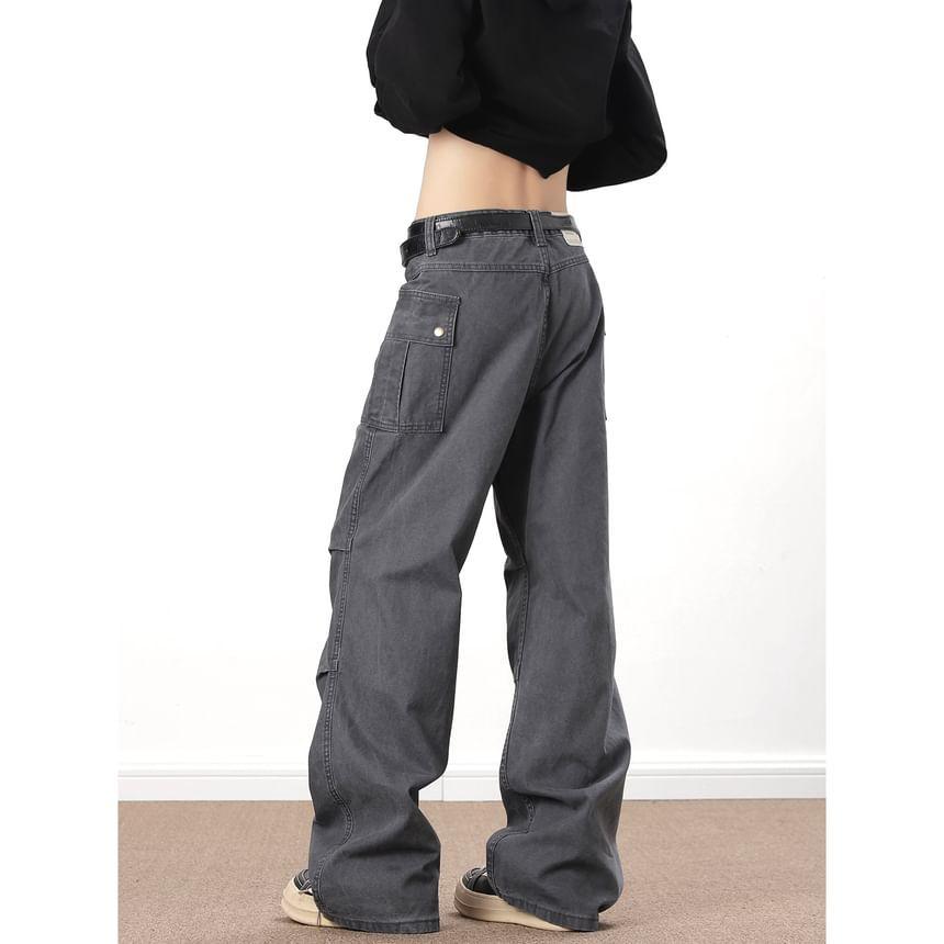 Mid Rise Plain Wide Leg Cargo Pants Product Image