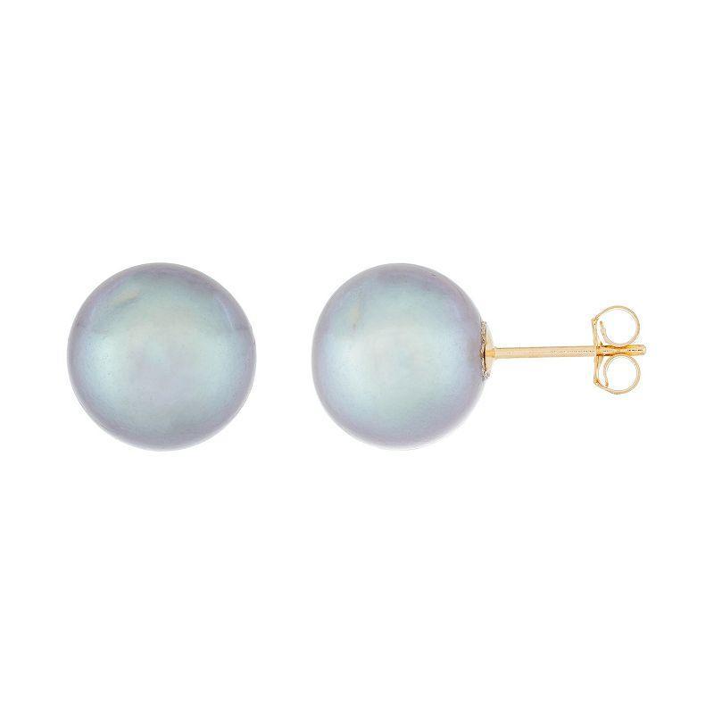 14k Gold 10 mm Freshwater Cultured Pearl Stud Earrings, Womens, Gray Product Image