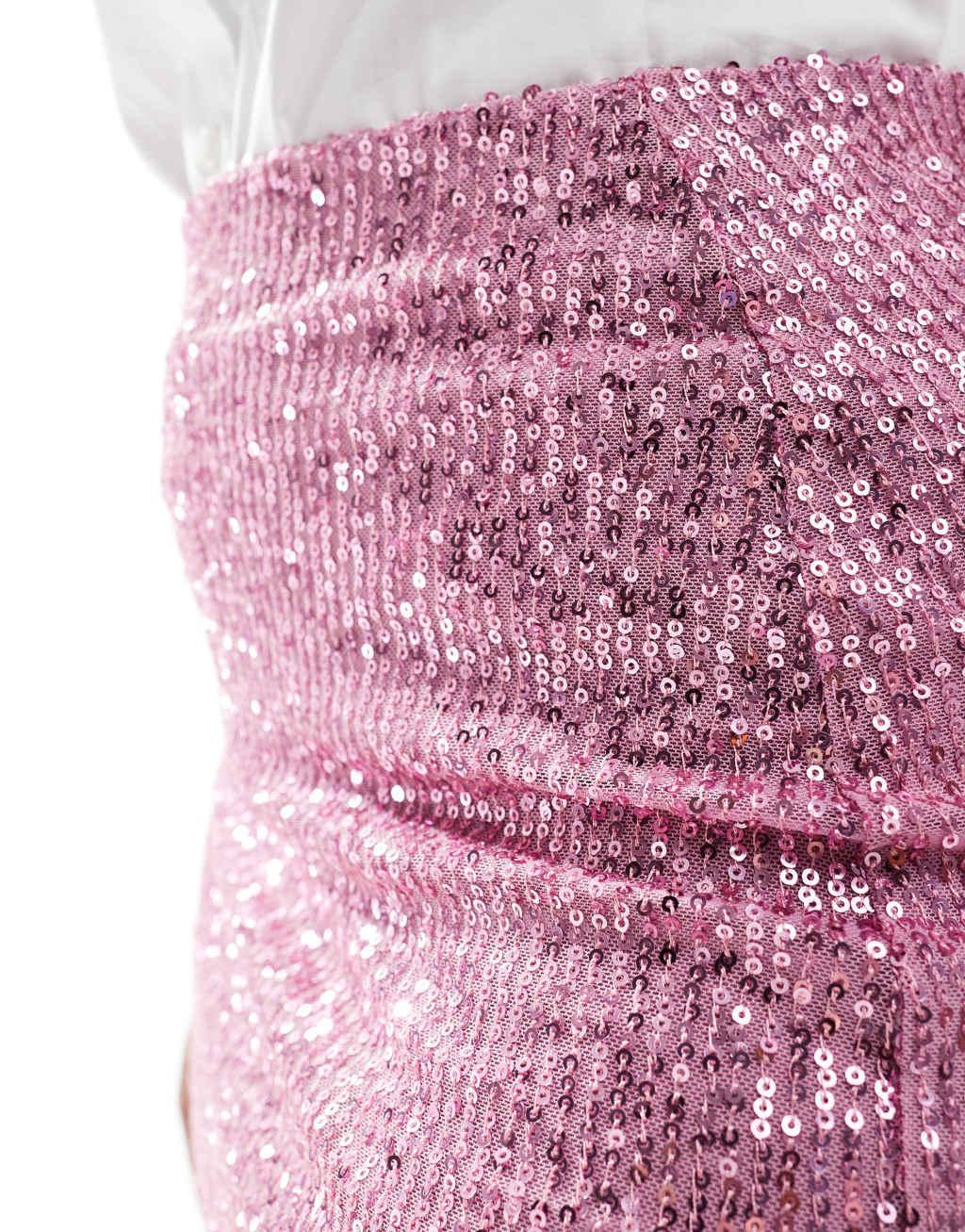 Bershka sequin mini skirt in pink Product Image