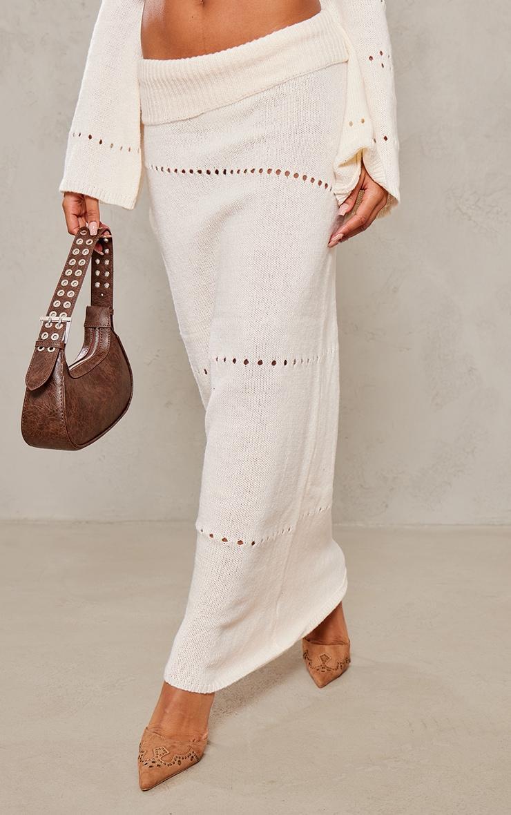  Cream Fold Over Knit Maxi Skirt Product Image