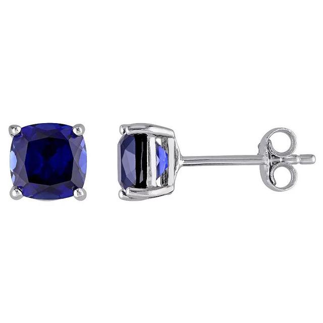 Stella Grace Sterling Silver Cushion-Cut Lab-Created Blue Sapphire Stud Earrings, Womens Product Image