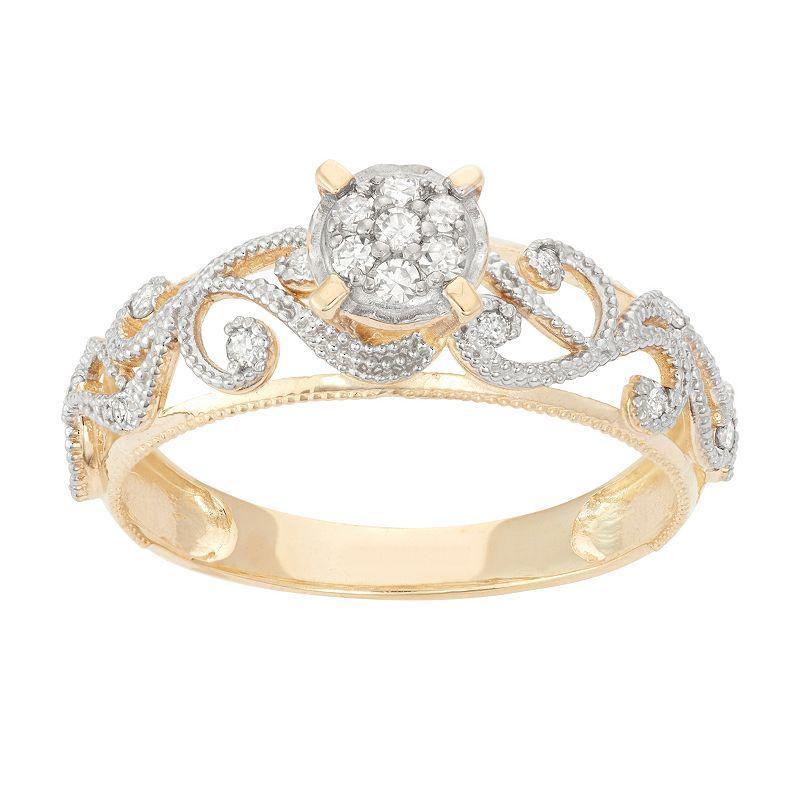 Tiara 10k Gold 1/4 Carat T.W. Diamond Filigree Engagement Ring, Womens Product Image