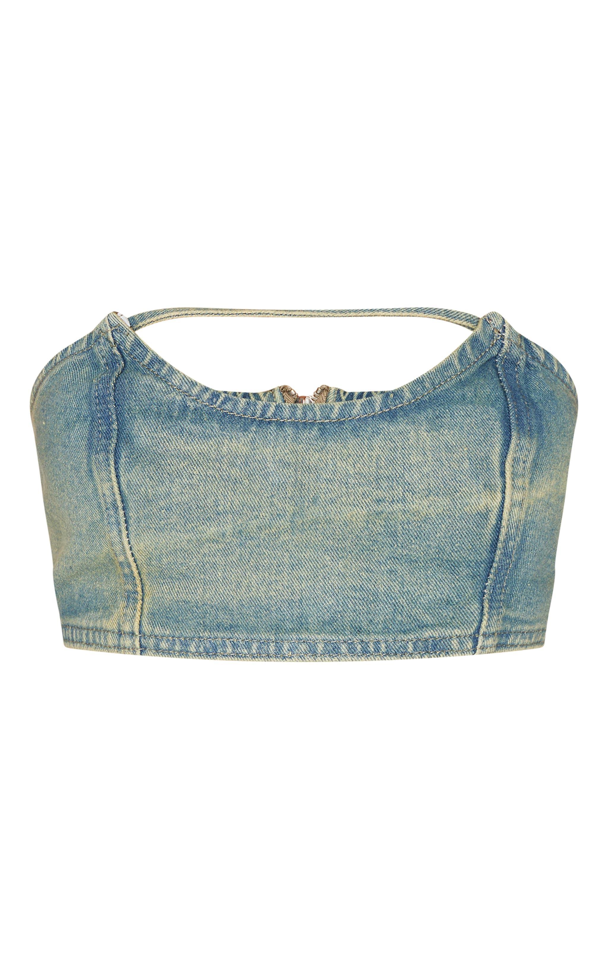 Petite Vintage Wash Denim Bandeau Crop Top Product Image