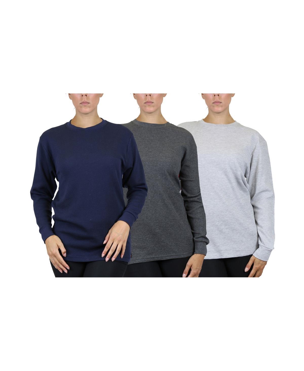 Womens Loose Fit Waffle Knit Thermal Shirt, Pack of 3 - Charcoal, Heather Gray Product Image