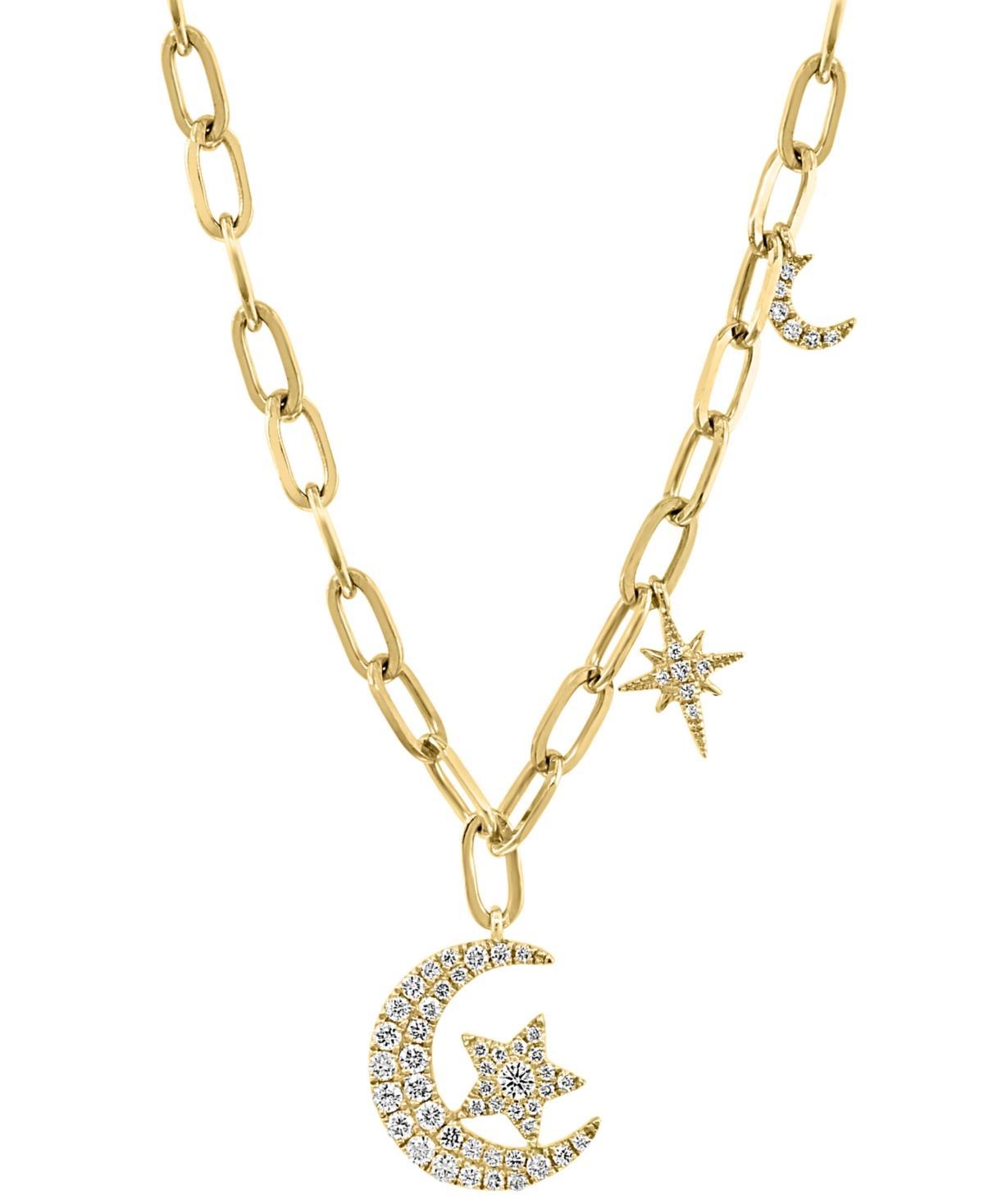 Effy Diamond Star and Moon Charm 18 Pendant Necklace (1/3 ct. t.w.) in 14k Gold Product Image