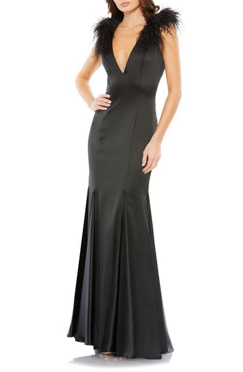 Womens Feather Shoulder V Neck Column Gown Product Image