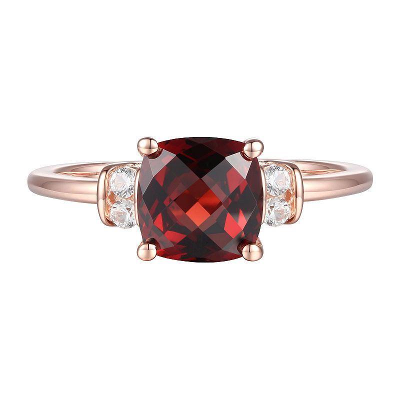 14k Rose Gold Over Silver Garnet, Lab-Created White Sapphire Solitaire Ring, Womens Product Image