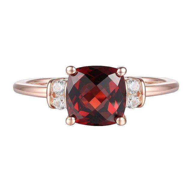 14k Rose Gold Over Silver Garnet, Lab-Created White Sapphire Solitaire Ring, Womens Pink Product Image