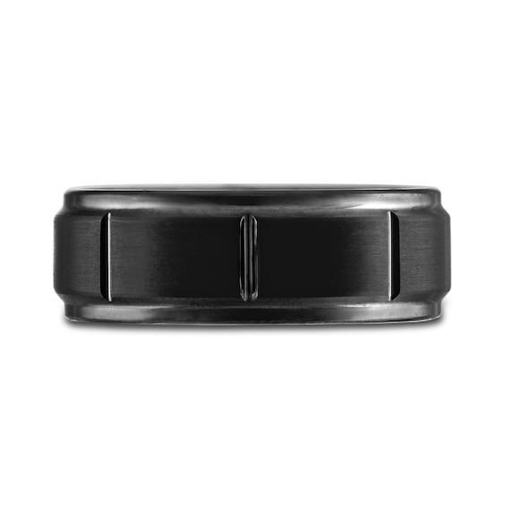 Men's 8.0mm Brushed Center Stepped Edge Band in Black Ion-Plated Tungsten Product Image