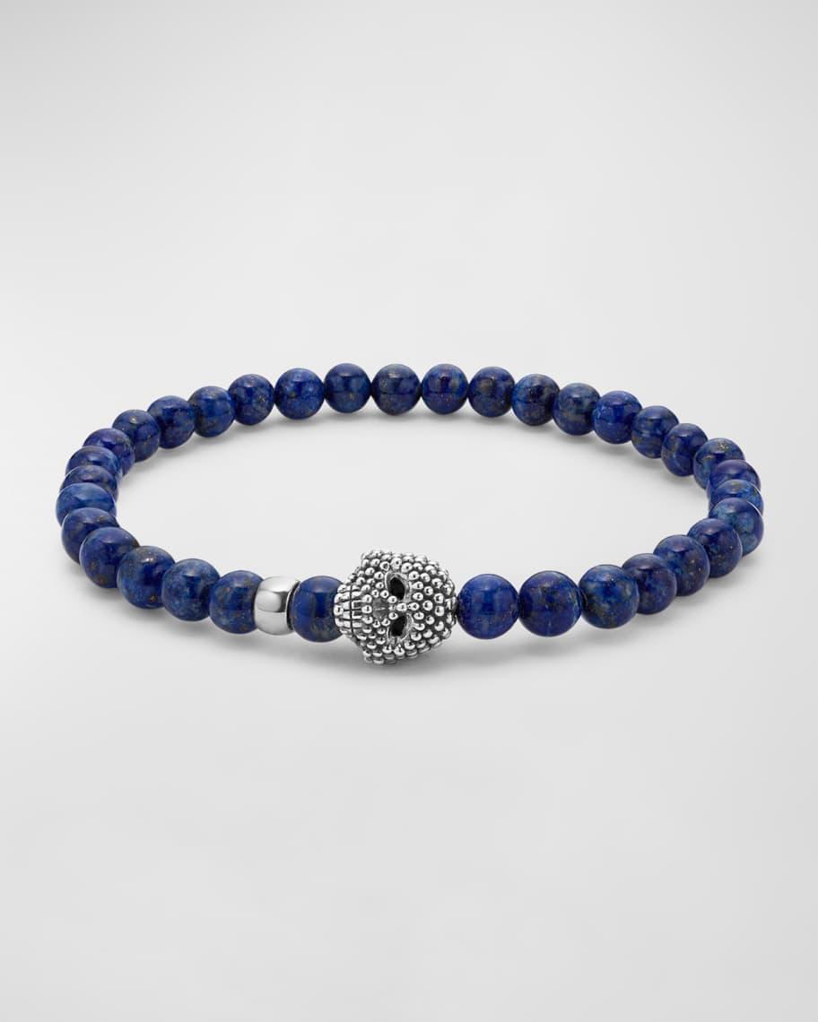 Men's Sterling Silver Anthem Lapis Skull Beaded Bracelet, 6mm Product Image