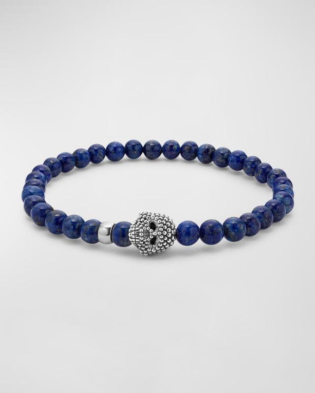 Mens Sterling Silver Anthem Lapis Skull Beaded Bracelet, 6mm Product Image