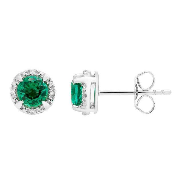 Boston Bay Diamonds Sterling Silver Diamond Accent & Lab-Grown Emerald Halo Stud Earrings, Womens, Green Product Image