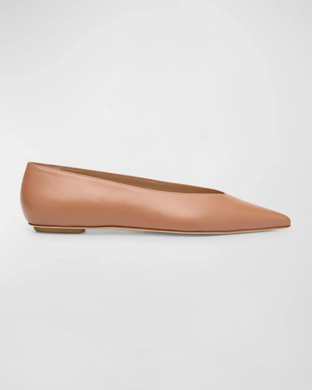 Lina Leather Point-toe Ballerina Flats In Tan Product Image