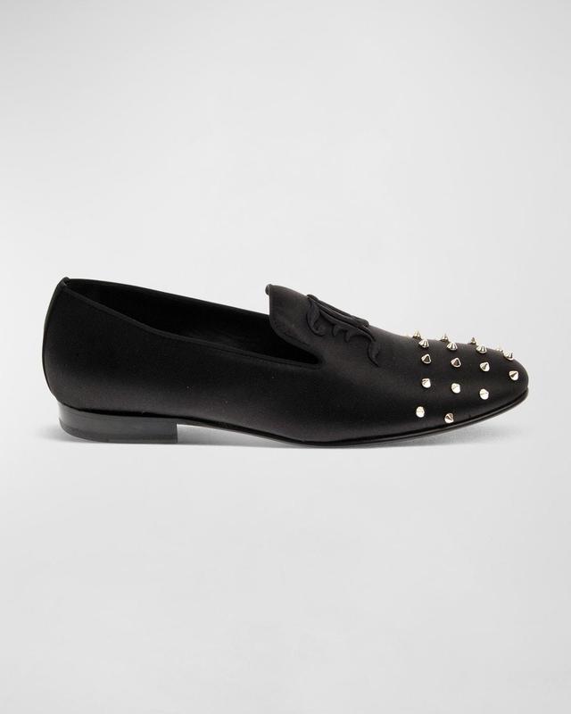 John Galliano Paris Men's Embroidered Monogram Studded Leather Loafers - Size: 44 EU (11D US) - BLACK Product Image