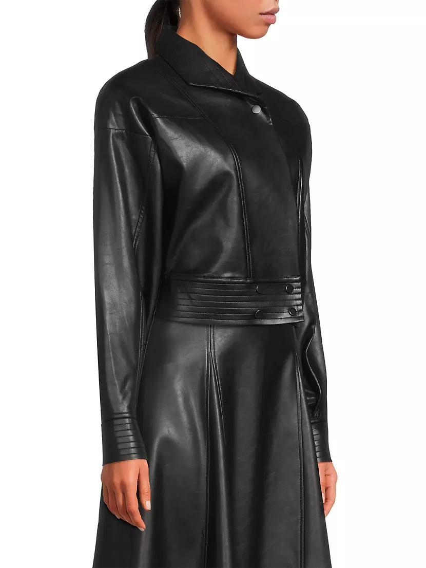 Faux-Leather Cropped Moto Jacket Product Image