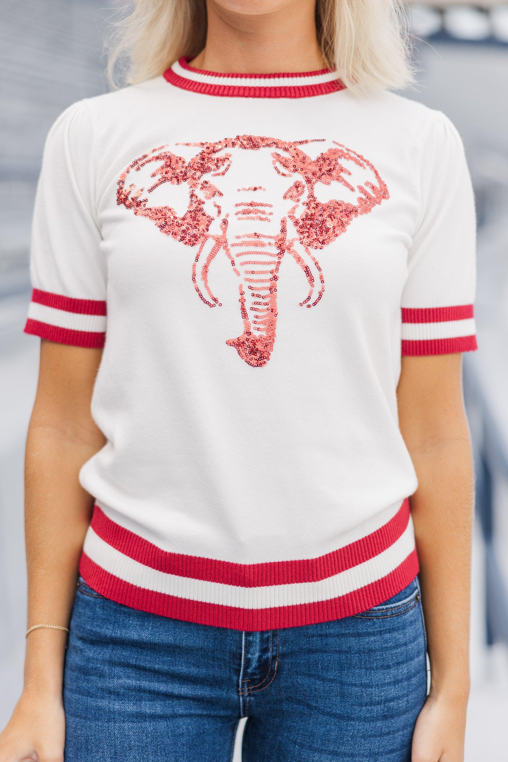 Stay In Character White/Crimson Elephant Sweater Female Product Image