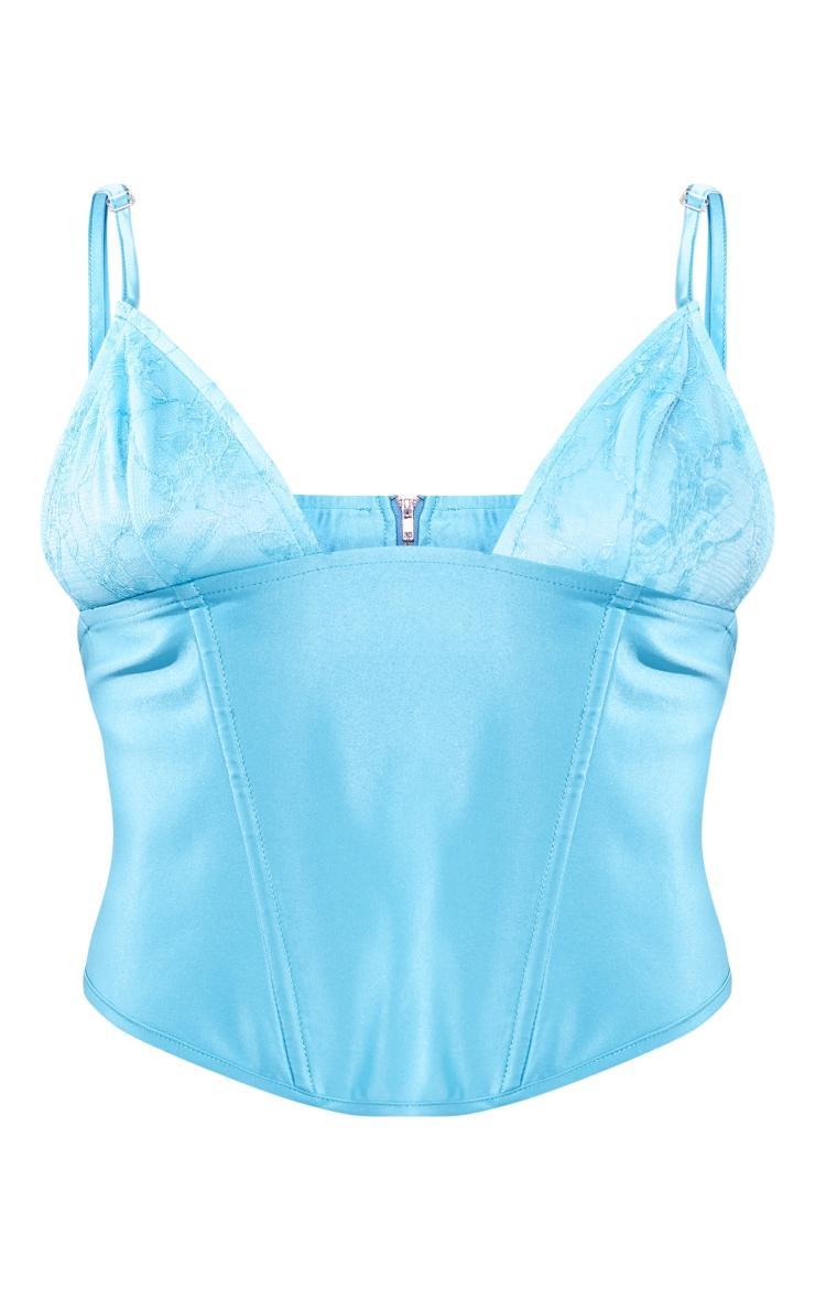  Aqua Blue Satin Lace Boned Corset Top Product Image