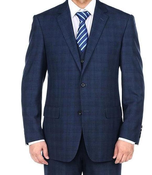 San Gemini Collection - 3 Piece Suit 2 Buttons Blue Glen Plaid Regular Fit Product Image