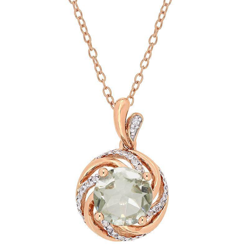 Stella Grace 18k Rose Gold Over Silver Green Quartz & Diamond Accent Pendant, Womens Pink Tone Product Image