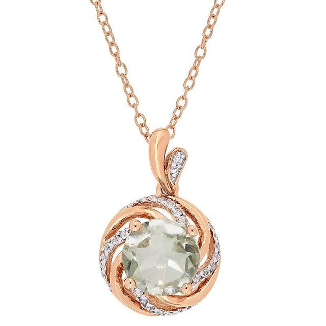 Stella Grace 18k Rose Gold Over Silver Green Quartz & Diamond Accent Pendant, Womens Pink Tone Product Image