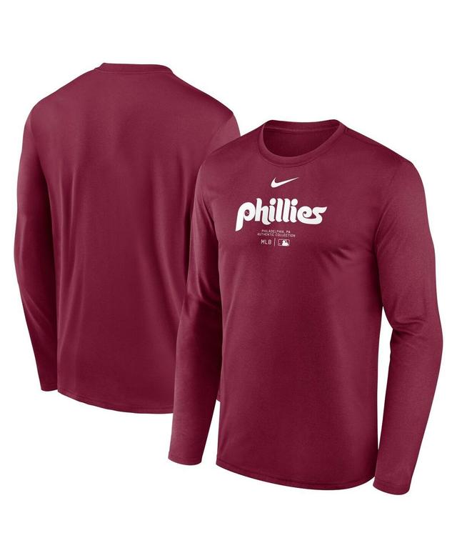 Nike Mens Burgundy Philadelphia Phillies Authentic Collection Practice Performance Long Sleeve T-Shirt Product Image