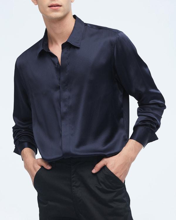 Classic Long Sleeve Silk Shirt For Men Product Image