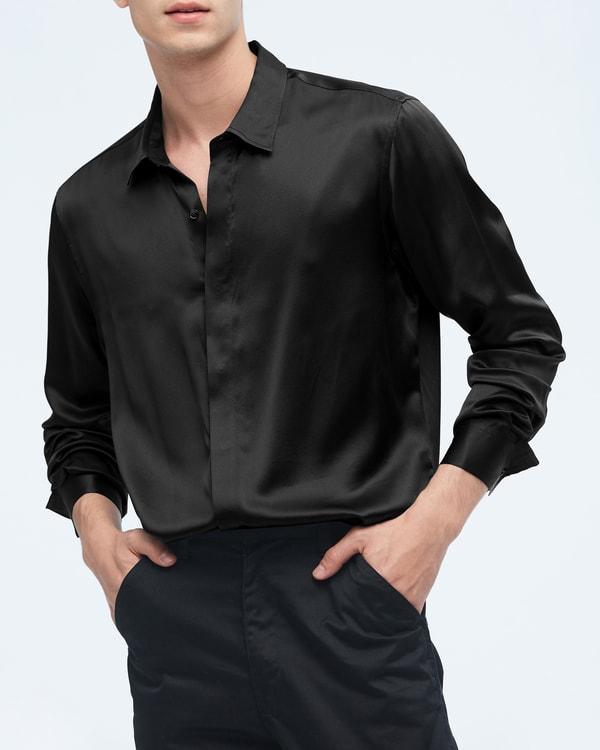 Classic Long Sleeve Silk Shirt For Men Product Image