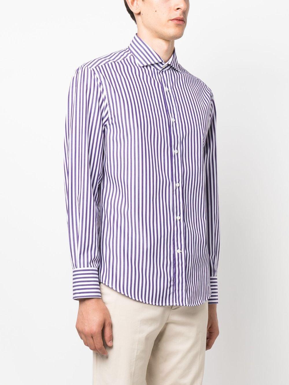 BRUNELLO CUCINELLI Striped Long-sleeve Cotton Shirt In Purple Product Image