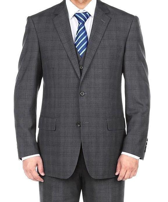 San Gemini Collection - 3 Piece Suit 2 Buttons Blue Glen Plaid Regular Fit Product Image