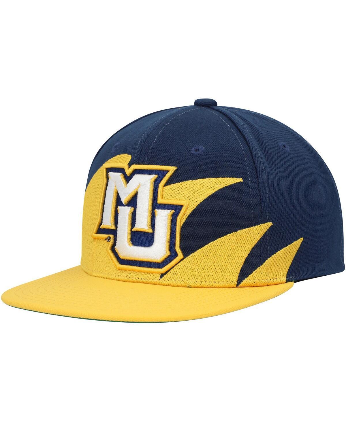 Mens Mitchell & Ness Gold/Navy Marquette Golden Eagles Sharktooth Snapback Hat Product Image