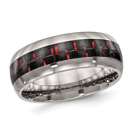 Men's 8.0mm Two-Tone Carbon Fiber Inlay Dome Wedding Band in Titanium Product Image