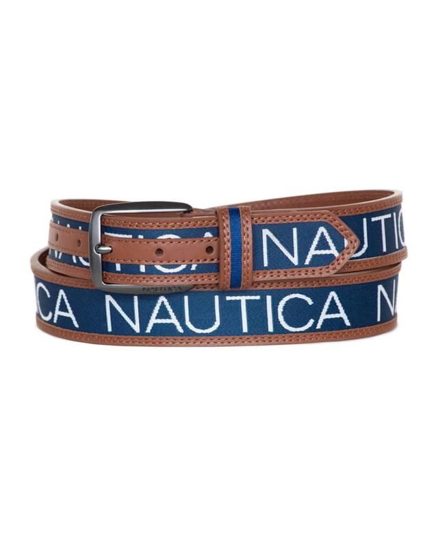 Nautica Mens Logo Ribbon with Leather Trim Belt Product Image