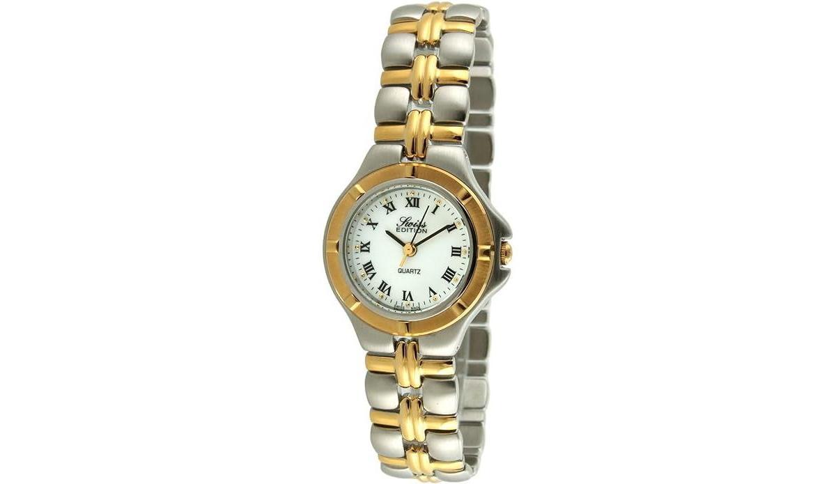 Swiss Edition Womens Two-Tone Gold Plated Bracelet Watch with Sport Bezel - Silver Product Image