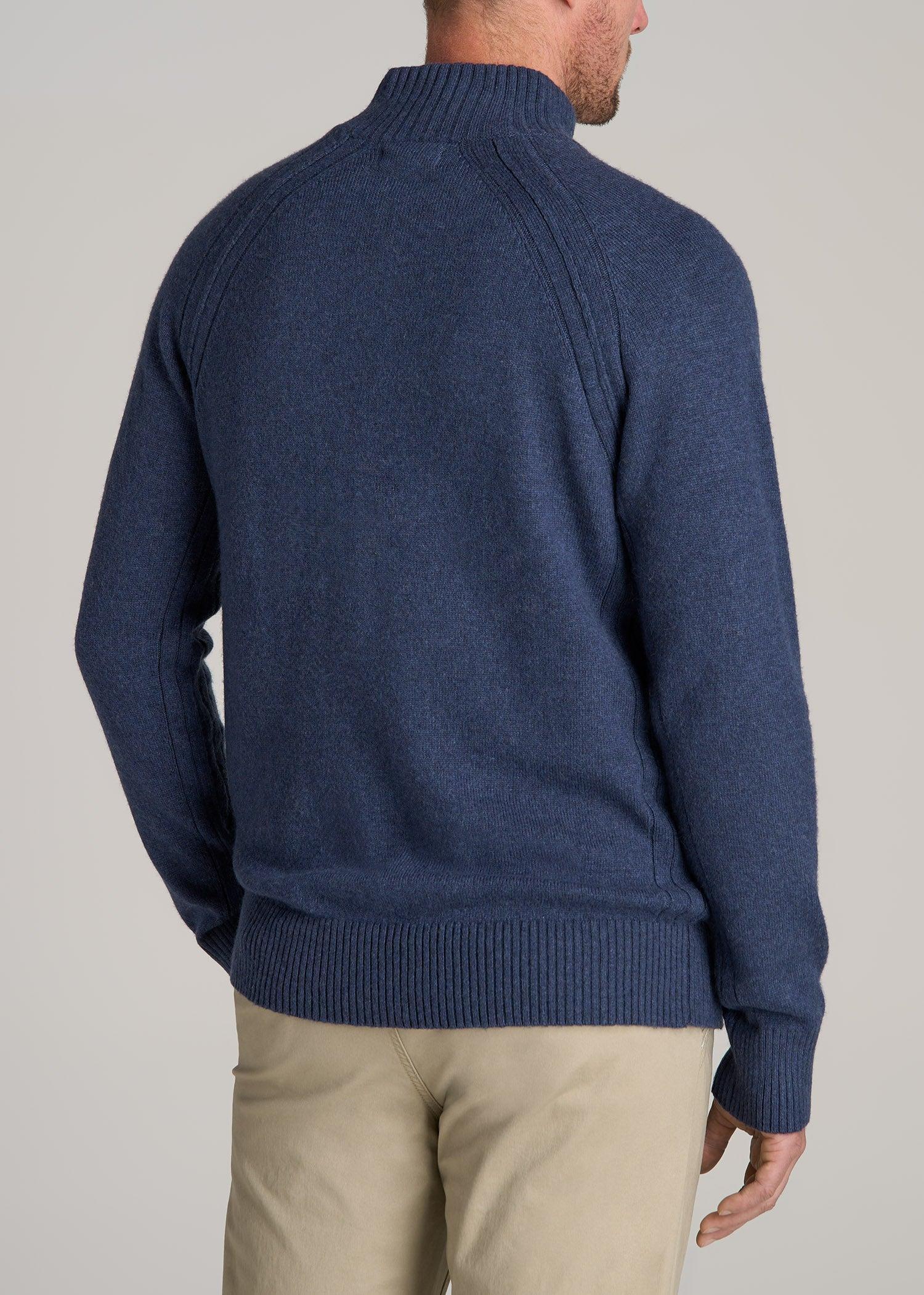 Three Button Mock Neck Tall Men's Sweater in Deep Cobalt Mix Male Product Image