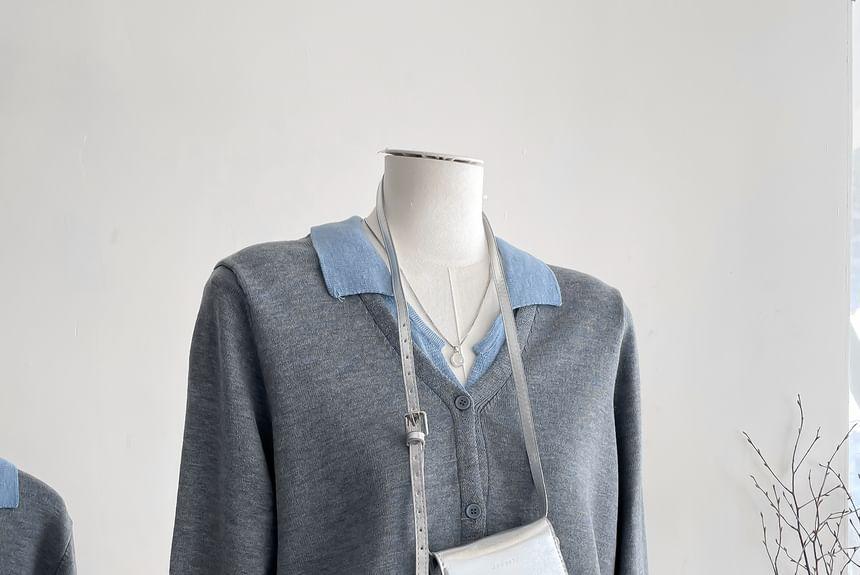 Mock Two-Piece Collar Two Tone Cardigan Product Image