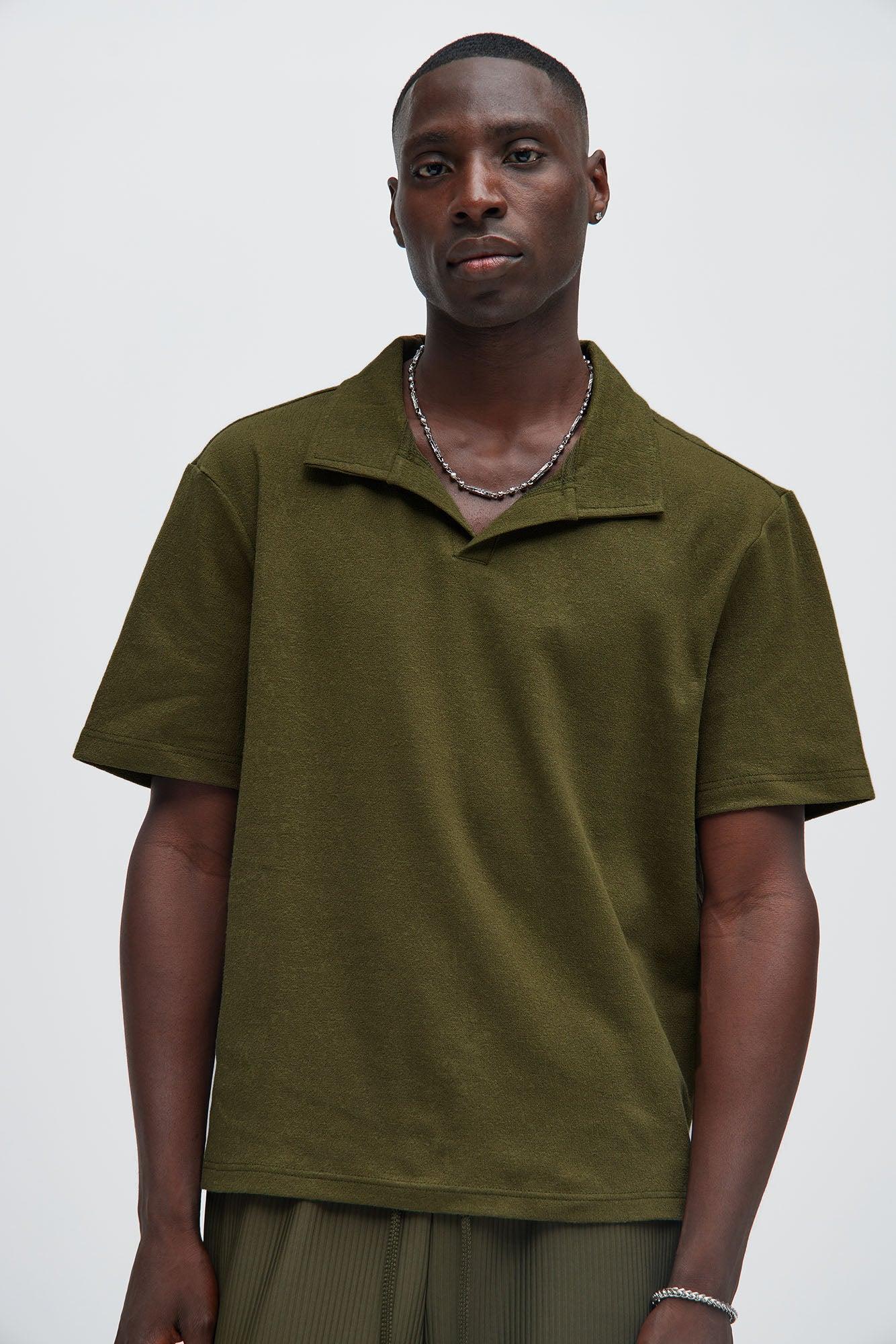 Duval Textured Knit Johnny Collar Shirt - Olive Product Image