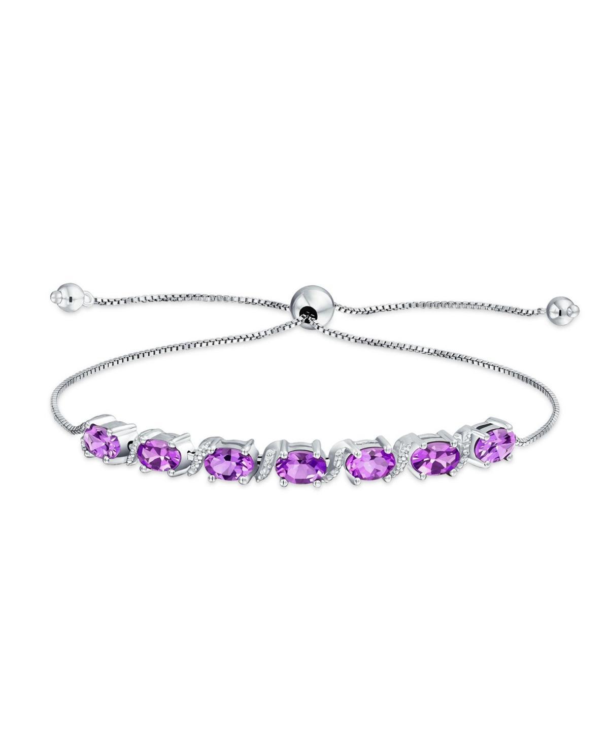 Natural 9.25 Ctw Gemstones Zircon Accent Purple Amethyst Bolo Tennis Bracelet for Women Adjustable 7-8 Inch .925 Sterling Silver Product Image