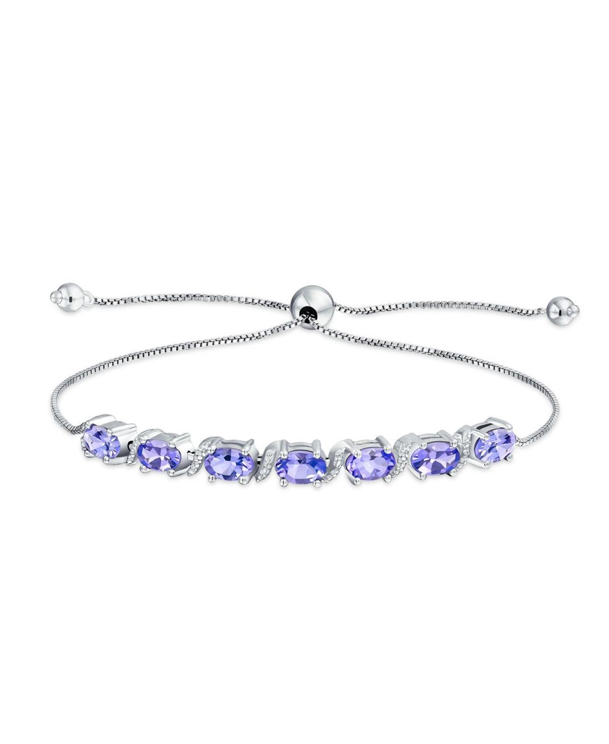 Natural 9.25 Ctw Gemstones Zircon Accent Lavender Purple Tanzanite Bolo Tennis Bracelet for Women Adjustable 7-8 Inch .925 Sterling Silver Product Image