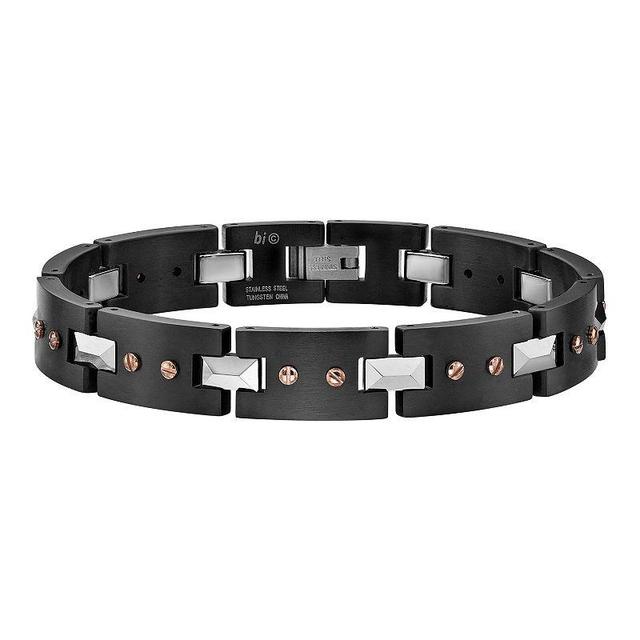 Mens LYNX Two Tone Ion-Plated Stainless Steel Tungsten Link Bracelet Black Product Image