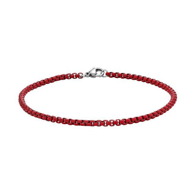 Mens LYNX Stainless Steel Box Chain Bracelet Red Product Image